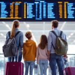 family airport terminal looking flight board - Έξυπνα tips για ταξίδια με παιδιά: Πώς να κρατήσετε την τάξη και την ηρεμία στην οικογένεια