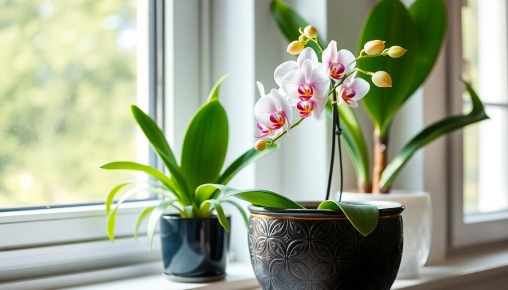healthy flowering orchid decorative pot windowsill - Φροντίδα ορχιδέων: φυσικές μέθοδοι για καλύτερη ανθοφορία