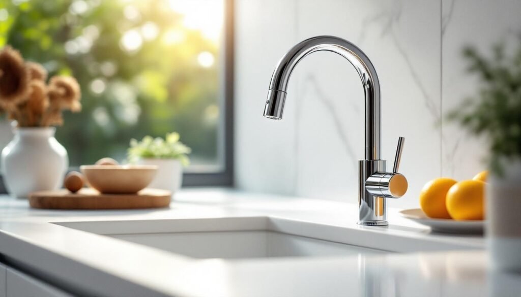 modern chrome kitchen faucet closeup - Φυσικός καθαρισμός βρύσης: 3 οικολογικές μέθοδοι με οικιακά υλικά