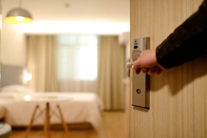 Opening hotel room door
