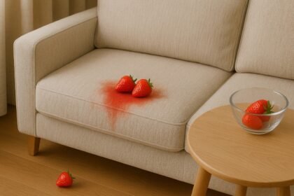 strawbery on the couch3 - Πως να αφαιρέσετε λεκέ φράουλας από τον καναπέ σας