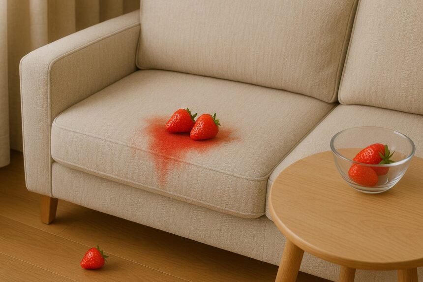 strawbery on the couch3 - Πως να αφαιρέσετε λεκέ φράουλας από τον καναπέ σας