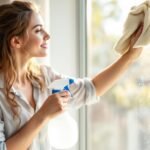 young woman cleaning window sunlight home - Καθαρισμός παραθύρων: 5 αποτελεσματικές μέθοδοι για αστραφτερά τζάμια
