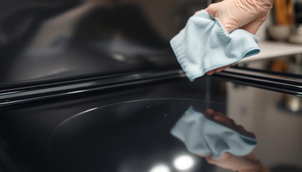 clean cloth wiping oven surface - Φυσικός καθαρισμός φούρνου με λεμόνι: οδηγός βήμα-βήμα