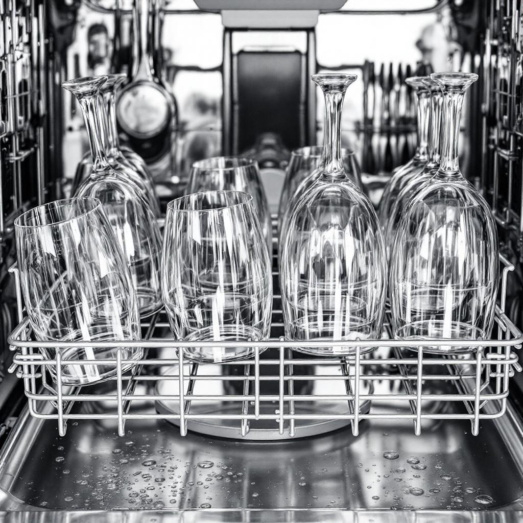 dishwasher glasses arrangement clean water droplets - Τα πιο συχνά λάθη που θολώνουν τα ποτήρια και πώς να τα αποφύγετε