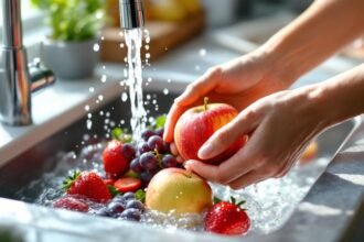 fresh fruits washing kitchen sink 6de98307 - Ασφαλές πλύσιμο φρούτων: Γιατί το σαπούνι δεν είναι η σωστή επιλογή