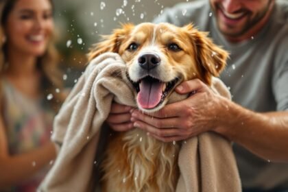 happy dog drying with towel - Οδηγός μπάνιου σκύλου στο σπίτι: ασφαλείς τεχνικές και συμβουλές ειδικών