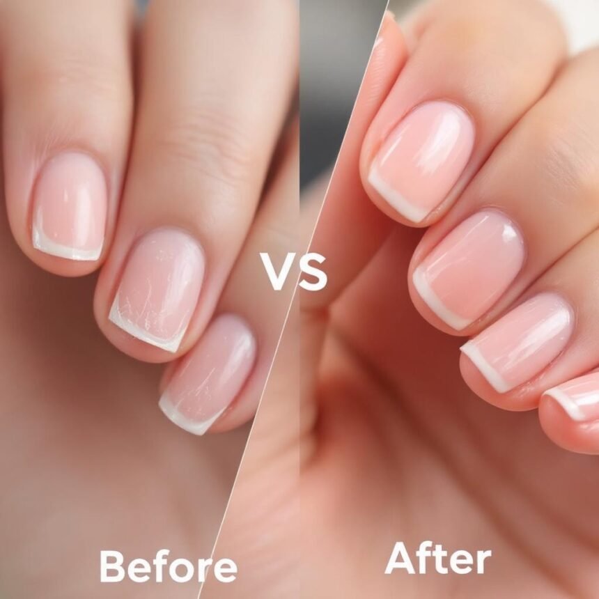nail care before after comparison - Φυσική φροντίδα νυχιών: Οικιακά υλικά για υγιή και δυνατά νύχια