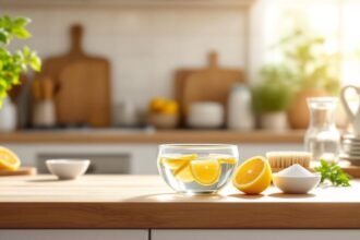 sunlit cozy kitchen lemon countertop - Λεμόνι: Πέντε έξυπνες χρήσεις για το καθάρισμα του σπιτιού