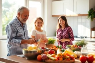 sunny greek family kitchen meal preparation - Ευεξία και καθημερινές επιλογές: επιστημονικός οδηγός για υγιείς συνήθειες