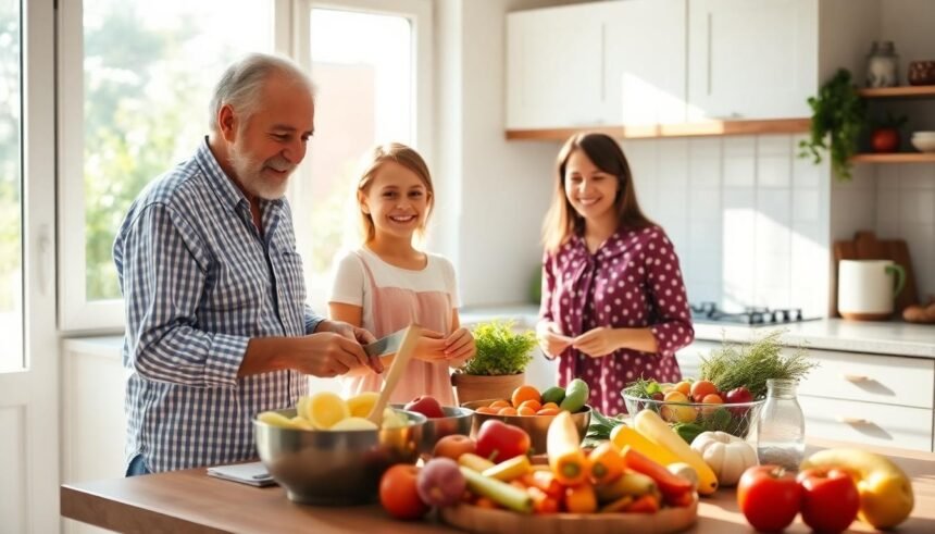 sunny greek family kitchen meal preparation - Ευεξία και καθημερινές επιλογές: επιστημονικός οδηγός για υγιείς συνήθειες