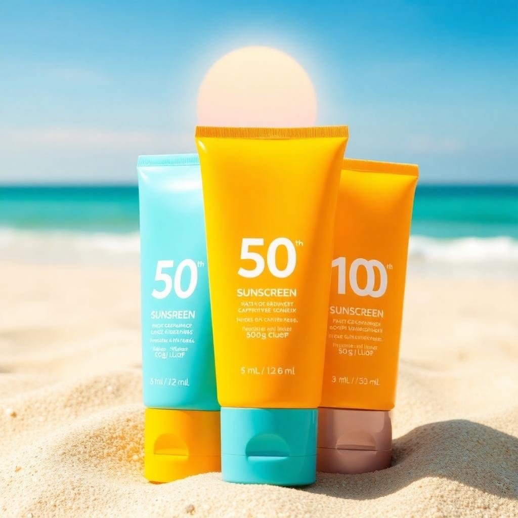 three sunscreen bottles spf on beach - Αντηλιακό: Το λάθος με το αντηλιακό που ακυρώνει την προστασία