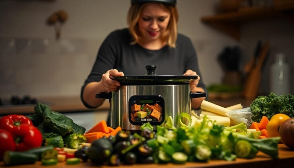 woman preparing meal slow cooker evening - Ευεξία και καθημερινές επιλογές: επιστημονικός οδηγός για υγιείς συνήθειες