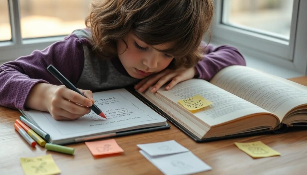 child writing alternate story ending notebook - Πώς θα γίνει το διάβασμα το αγαπημένο χόμπι του παιδιού