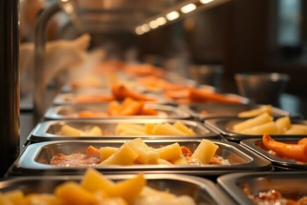 closeup buffet trays lukewarm food - Δηλητηρίαση από τον μπουφέ του ξενοδοχείου: Ποιες τροφές να αποφεύγεις