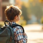 elementary child ergonomic backpack walking to school - Πόσο επιβαρύνει η σχολική τσάντα τη σπονδυλική στήλη των παιδιών;