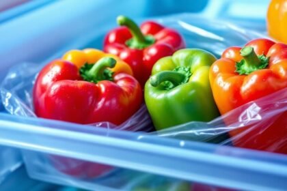 fresh colorful bell peppers fridge drawer - Πώς να διατηρήσεις τις πιπεριές φρέσκες για καιρό
