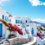 greek cycladic village white houses blue sea - Γιατί τα σπίτια στις Κυκλάδες είναι λευκά με μπλε λεπτομέρειες (ιστορία και μυστικά)