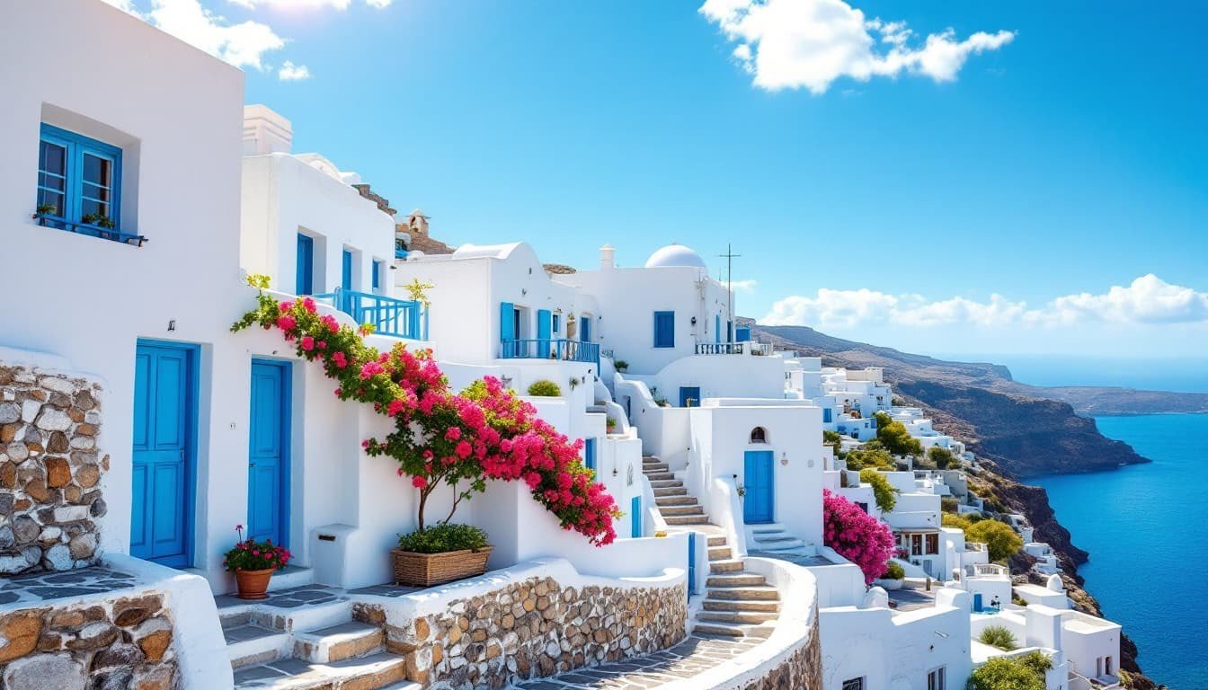 greek cycladic village white houses blue sea - Γιατί τα σπίτια στις Κυκλάδες είναι λευκά με μπλε λεπτομέρειες (ιστορία και μυστικά)
