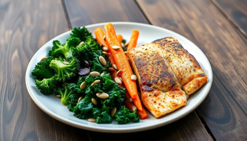 mediterranean plate grilled salmon kale broccoli - Αυτές οι πέντε τροφές θα προστατέψουν την όραση σου