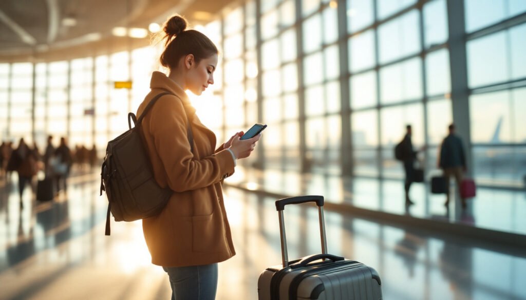 modern airport departure traveler checking phone - Άγχος πριν το ταξίδι με αεροπλάνο: Πως με αυτές τις λύσεις θα ταξιδεύεις με ηρεμία
