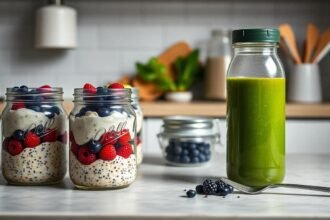 overnight oats berries chia green smoothie prep - Δέκα ιδέες για πρωινό με λίγες θερμίδες