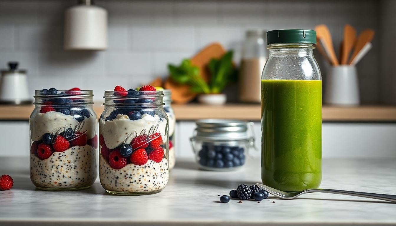 overnight oats berries chia green smoothie prep - Δέκα ιδέες για πρωινό με λίγες θερμίδες