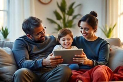 parent child playing tablet sofa living room - Διαδίκτυο: Συμβουλές για τη σωστή χρήση του και την ομαλότερη προσαρμογή των παιδιών στη νέα σχολική χρονιά
