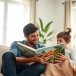 parent child reading sunny living room - Πώς θα γίνει το διάβασμα το αγαπημένο χόμπι του παιδιού