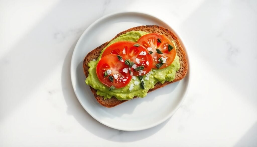 wholegrain avocado toast tomato plate - Δέκα ιδέες για πρωινό με λίγες θερμίδες