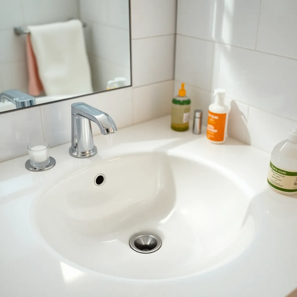 Ένας καθαρός νιπτήρας στο μπάνιο, χωρίς γρατσουνιές, που δείχνει την επιτυχία στη φροντίδα του.