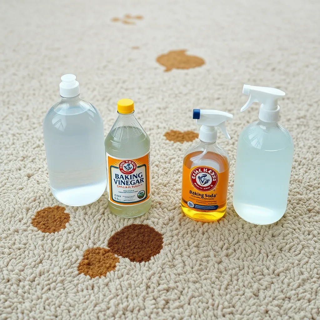 Καθάρισε τους επίμονους λεκέδες στο χαλί με 4 υλικά που έχεις σπίτι 2 Επίμονοι λεκέδες σε χαλί με υλικά καθαρισμού όπως ξίδι, μαγειρική σόδα, και υγρό πιάτων.