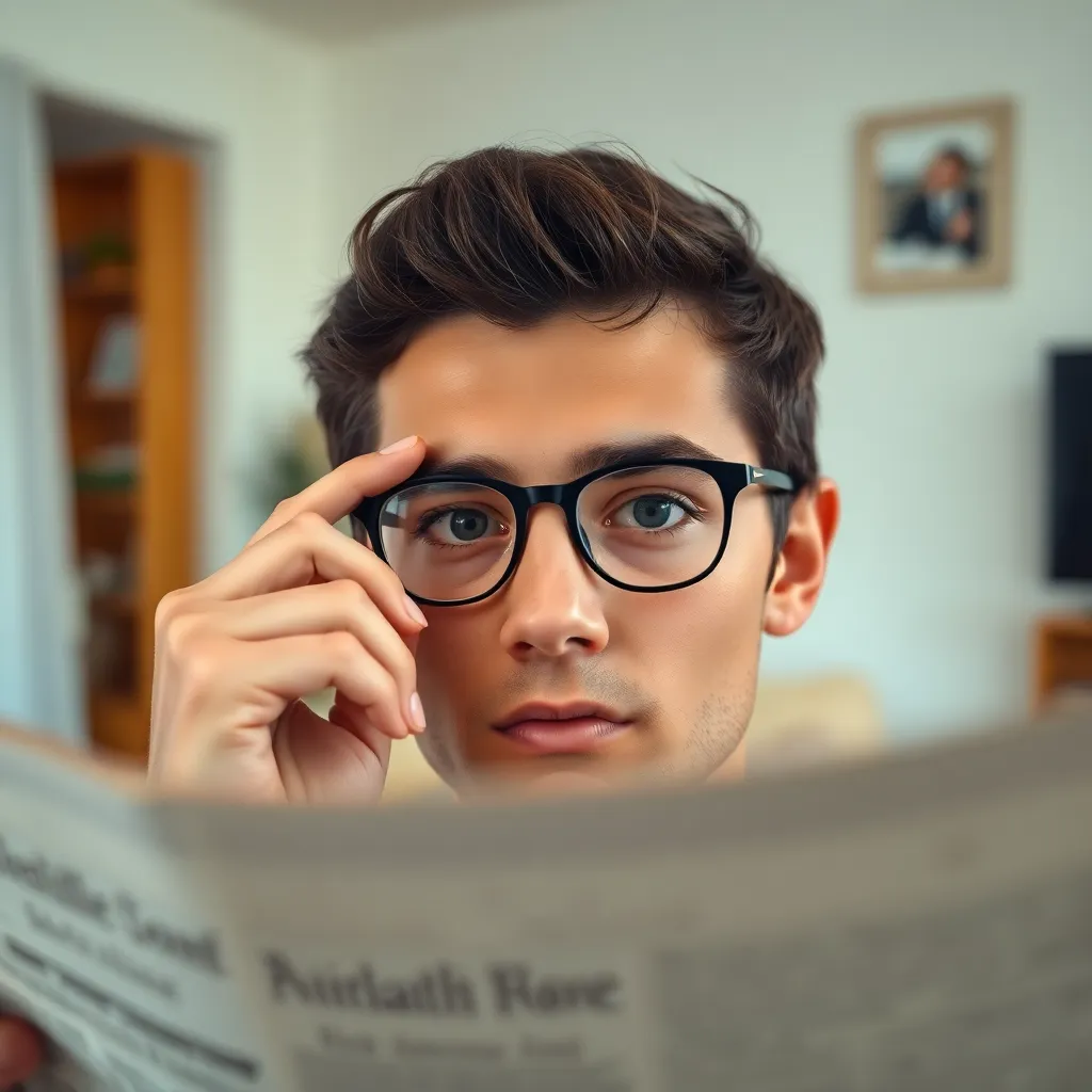 Έχετε καλή όραση; Δείτε πώς να το ανακαλύψετε σε λίγα λεπτά! 2 Ένας άνθρωπος ελέγχει την όρασή του διαβάζοντας μια εφημερίδα στο σπίτι.