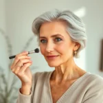 Μία γυναίκα άνω των 40 εφαρμόζει φυσικό μακιγιάζ προσώπου με αυτοπεποίθηση.