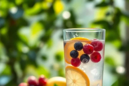 Ένα ποτήρι νερού με φρούτα που συμβολίζει την υγεία και την ανανέωση από τη διακοπή αλκοόλ.