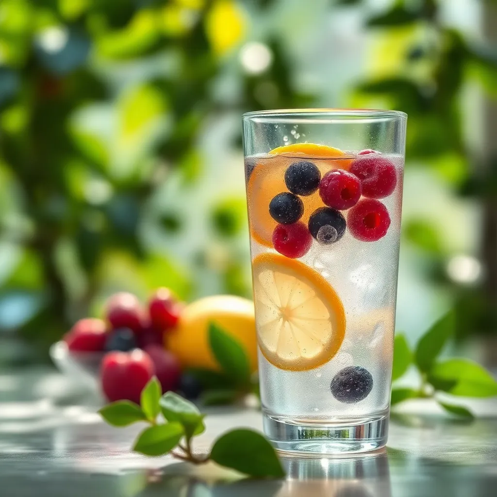 Ένα ποτήρι νερού με φρούτα που συμβολίζει την υγεία και την ανανέωση από τη διακοπή αλκοόλ.