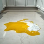 Κουζίνα με λάδι στο πάτωμα και σόδα που εφαρμόζεται για καθαρισμό.