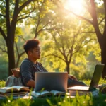 Φωτορεαλιστική εικόνα που απεικονίζει ένα ήρεμο πρωινό τοπίο με έναν άνθρωπο σε κατάσταση συγκέντρωσης στη φύση, συμβολίζοντας την πνευματική διαύγεια και απόδοση.