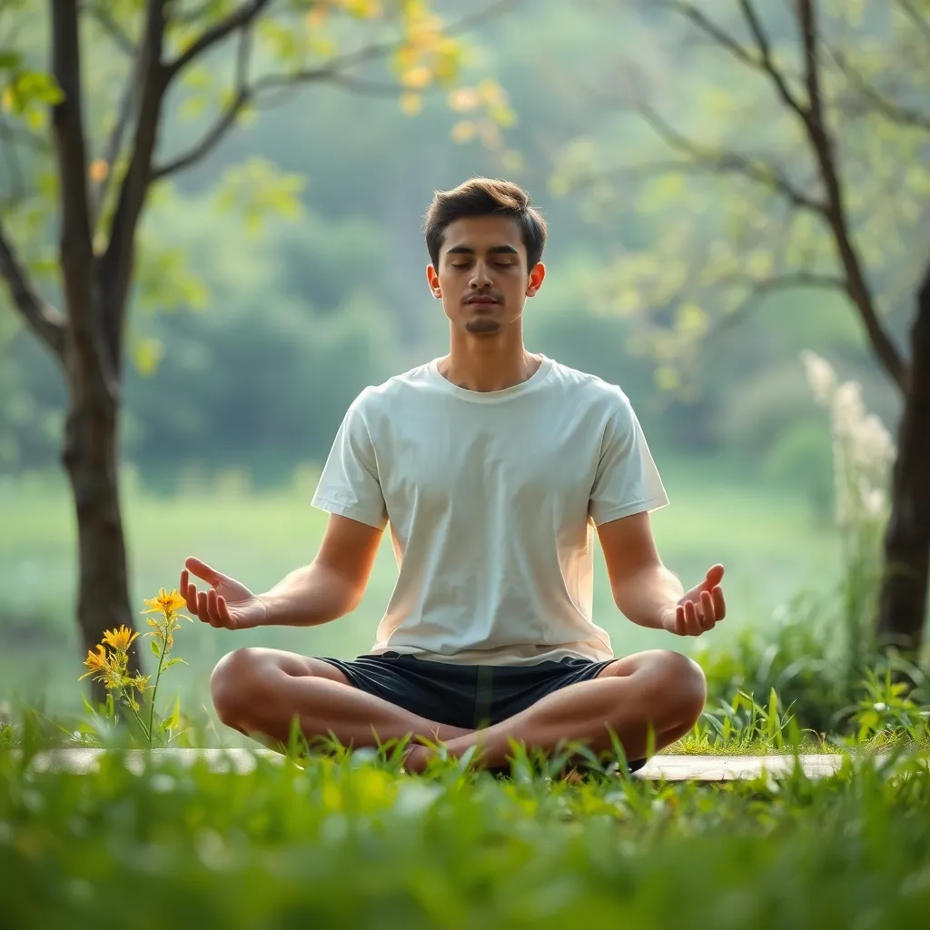 Άτομο που διαλογίζεται σε ήρεμο φυσικό τοπίο, συμβολίζοντας τα οφέλη του διαλογισμού για άτομα με ΔΕΠΥ.