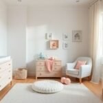 Λειτουργικό βρεφικό υπνοδωμάτιο με φωτεινές και άνετες γωνιές για γονείς και μωρό.