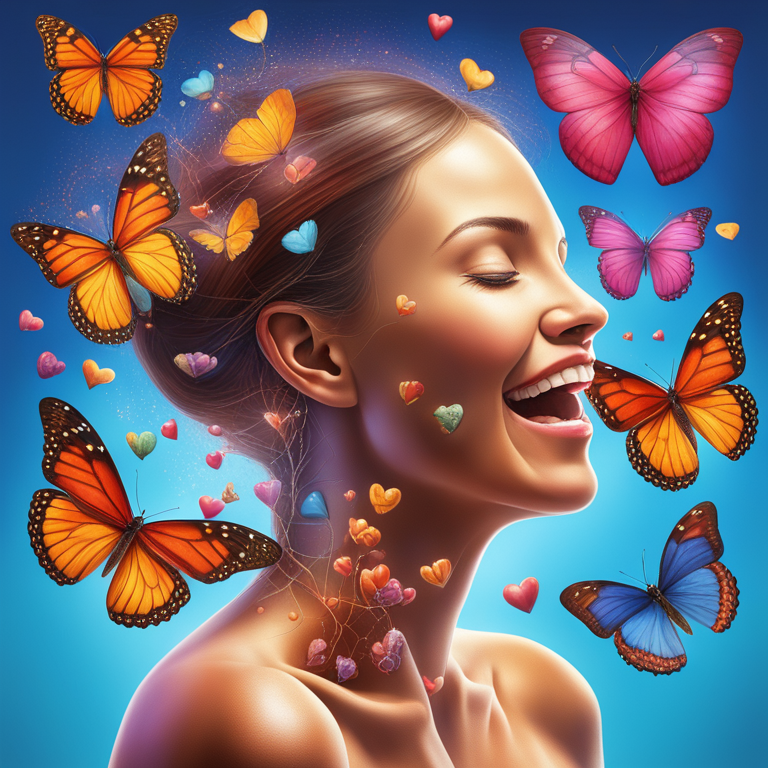 Μία εικονογράφηση που αναπαριστά τις βιοχημικές αντιδράσεις του σώματος κατά την διάρκεια του έρωτα, με έμφαση στα συναισθήματα χαράς και ενθουσιασμού.