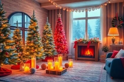 Μια ζεστή εορταστική ατμόσφαιρα με χριστουγεννιάτικα δέντρα και φωτάκια, που αποπνέει αγάπη και συναισθηματική πλούτο.