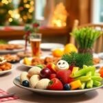 Γιορτινό τραπέζι με παραδοσιακά Χριστουγεννιάτικα γλυκά και υγιεινές τροφές που συμβολίζουν την ισορροπία.