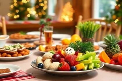 Γιορτινό τραπέζι με παραδοσιακά Χριστουγεννιάτικα γλυκά και υγιεινές τροφές που συμβολίζουν την ισορροπία.