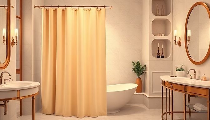 Εικόνα μπάνιου με υφασμάτινη κουρτίνα