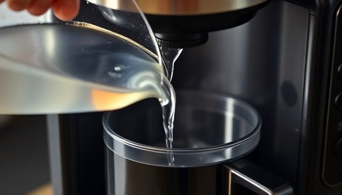 Ο φυσικός τρόπος να καθαρίσεις την καφετιέρα και να απογειώσεις το άρωμα του καφέ 3 Φωτογραφία ρίψης μίγματος νερού και ξυδιού στην καφετιέρα