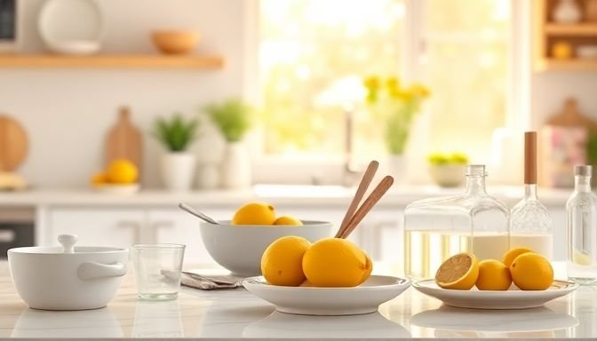 Τα μυστικά για να εξαφανίσεις τη δυσάρεστη μυρωδιά του αυγού από πιάτα και ποτήρια 2 Καθαρή κουζίνα με πιάτα και υλικά καθαρισμού