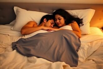 Ένα ζευγάρι κοιμάται ήρεμα σε ένα ζεστό υπνοδωμάτιο, με μία μπλούζα του συντρόφου πάνω στο μαξιλάρι, που συμβολίζει την ηρεμία που προσφέρει η γνωστή μυρωδιά.