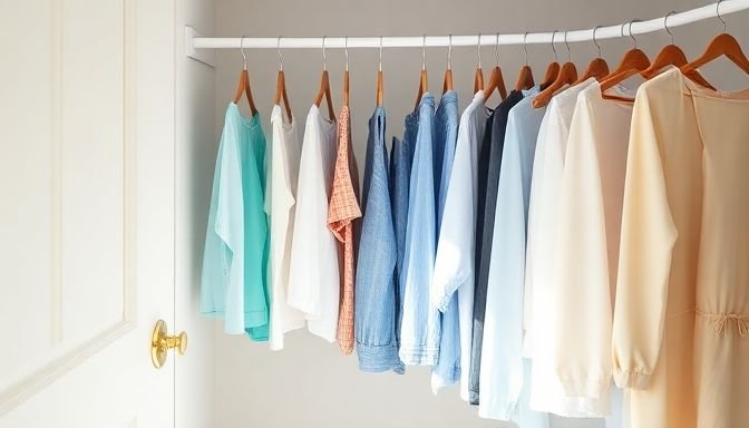 Καθαρή και οργανωμένη ντουλάπα με φυσικό φως και χρησιμοποιημένα φακελάκια τσαγιού για την εξάλειψη της υγρασίας.