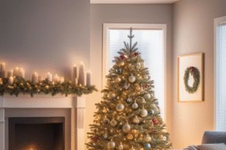 Ένα καλοδιακοσμημένο χριστουγεννιάτικο δέντρο με ζεστά λευκά φώτα και εορταστικά στολίδια.